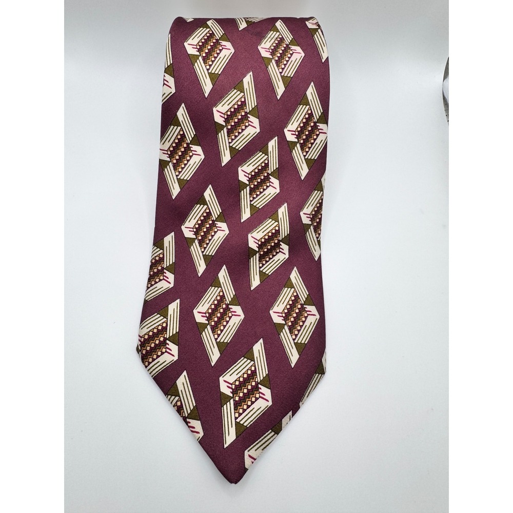 Talbots Studio for Phillip Necktie Tie Abstract Burgundy Hand Sewn Silk
